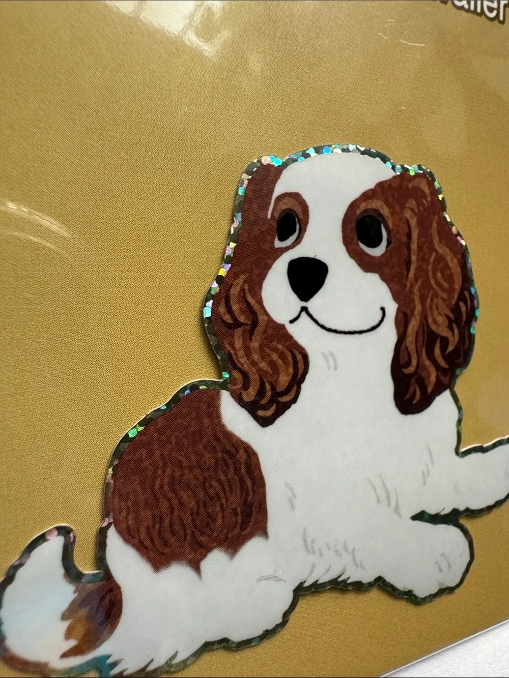 G.C. Press Cavalier Dog Sticker - White & Brown